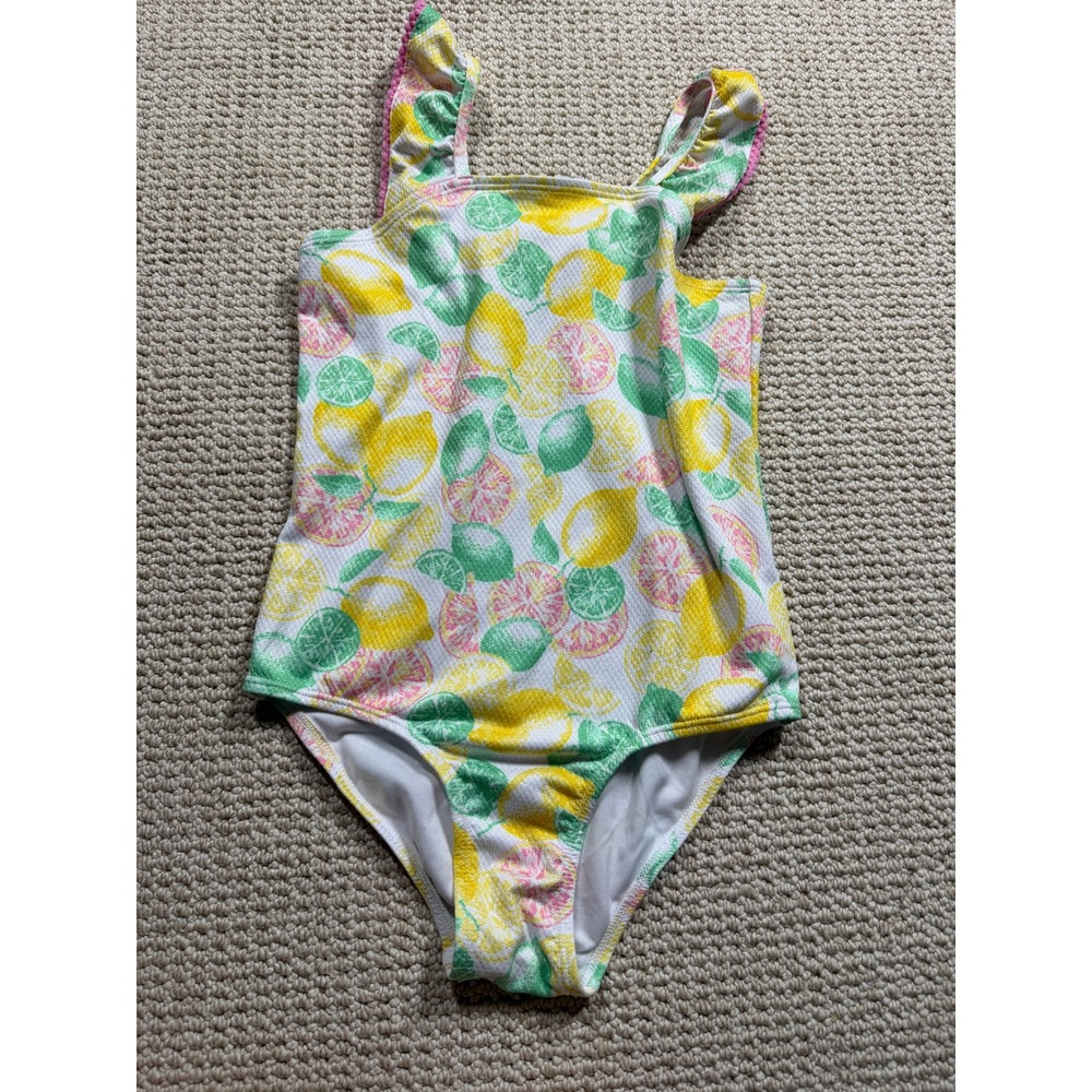 Crown & Ivy One‎ Piece Swimsuit Girls 10 Yellow Lemon Citrus Bow Bathing Suit